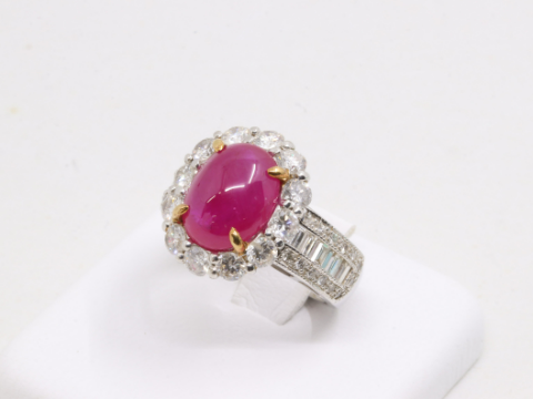 Pt900 K18 ルビーダイヤリング R-5.011ct D-2.15ct