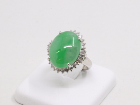Pt900 ヒスイ メレダイヤリング J-14.41ct D-0.75ct