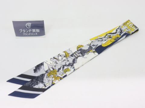 エルメス ツイリー シルク イエロー×ネイビー