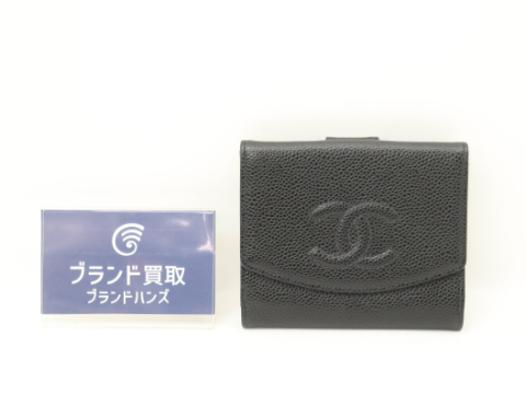 シャネル ココマーク Wホック財布 キャビアスキン ブラック