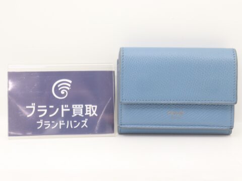 セリーヌ コンパクト 三つ折り財布 レザー ライトブルー
