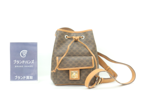 セリーヌ マカダム 巾着ショルダーバッグ ブラウン