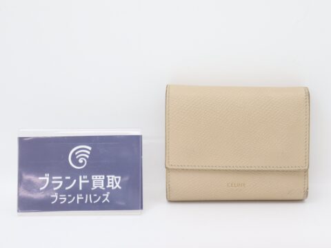 セリーヌ 三つ折り財布 レザー ベージュ
