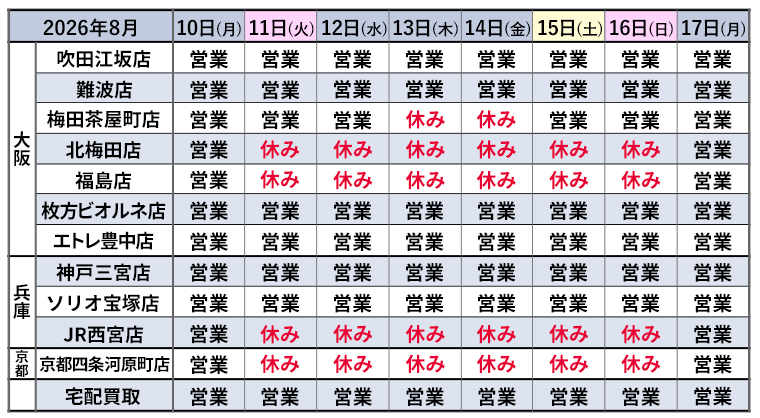 ブランドハンズ2026年お盆休みのスケジュール追加