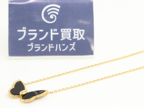 ヴァンクリーフ＆アーペル 750YG パピヨン オニキス ダイヤ ネックレス
