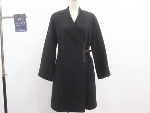 エルメス カシミア ヘリボーン柄 ノーカラーコート