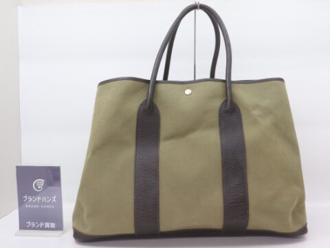 エルメス ガーデンパーティGM カーキ トワルアッシュ □F刻印