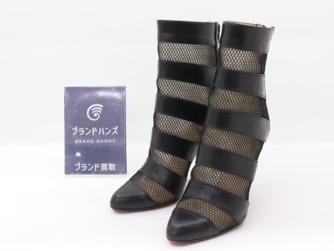 クリスチャンルブタン ブラックレザー メッシュブーツ