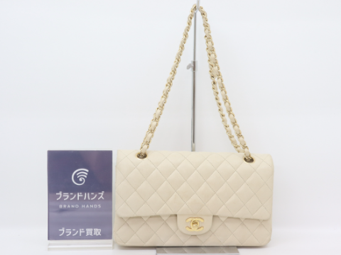 シャネル マトラッセ25 ラムスキン ベージュ ゴールド金具