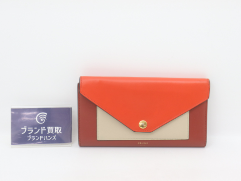 セリーヌ 三つ折り長財布 レザー ワインレッド
