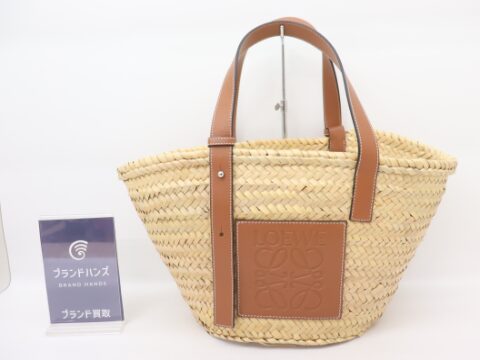 ロエベ カゴ ラフィア レザー バッグ
