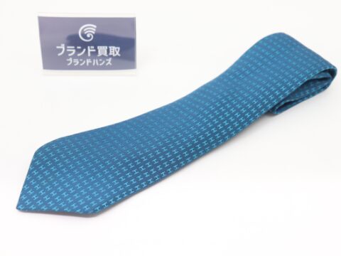 エルメス H柄 ブルー シルク ネクタイ