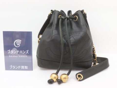 シャネル ココマーク ラムスキン ブラック 巾着
